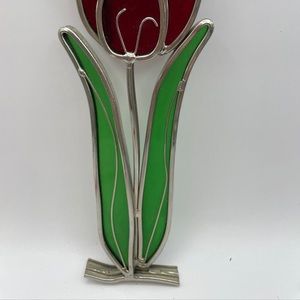 large Vintage Red Flower Stain Glass Sun catcher